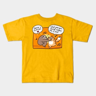 Sloth and Cat Dancing Comic Kids T-Shirt